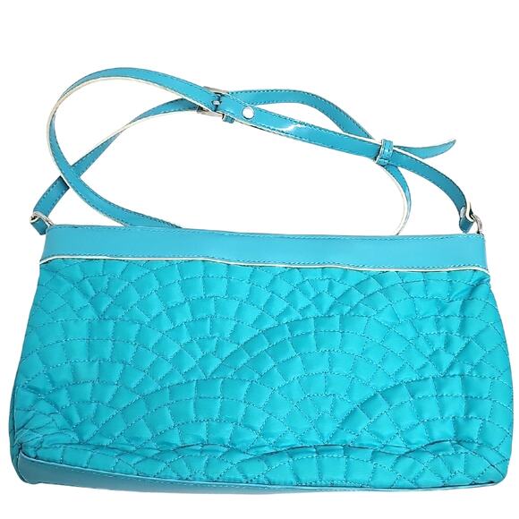 Vera Bradley Aqua Quilted w/Patent Leather Trim Strap Crossbody Bag 7.5 x 11 - Picture 7 of 12